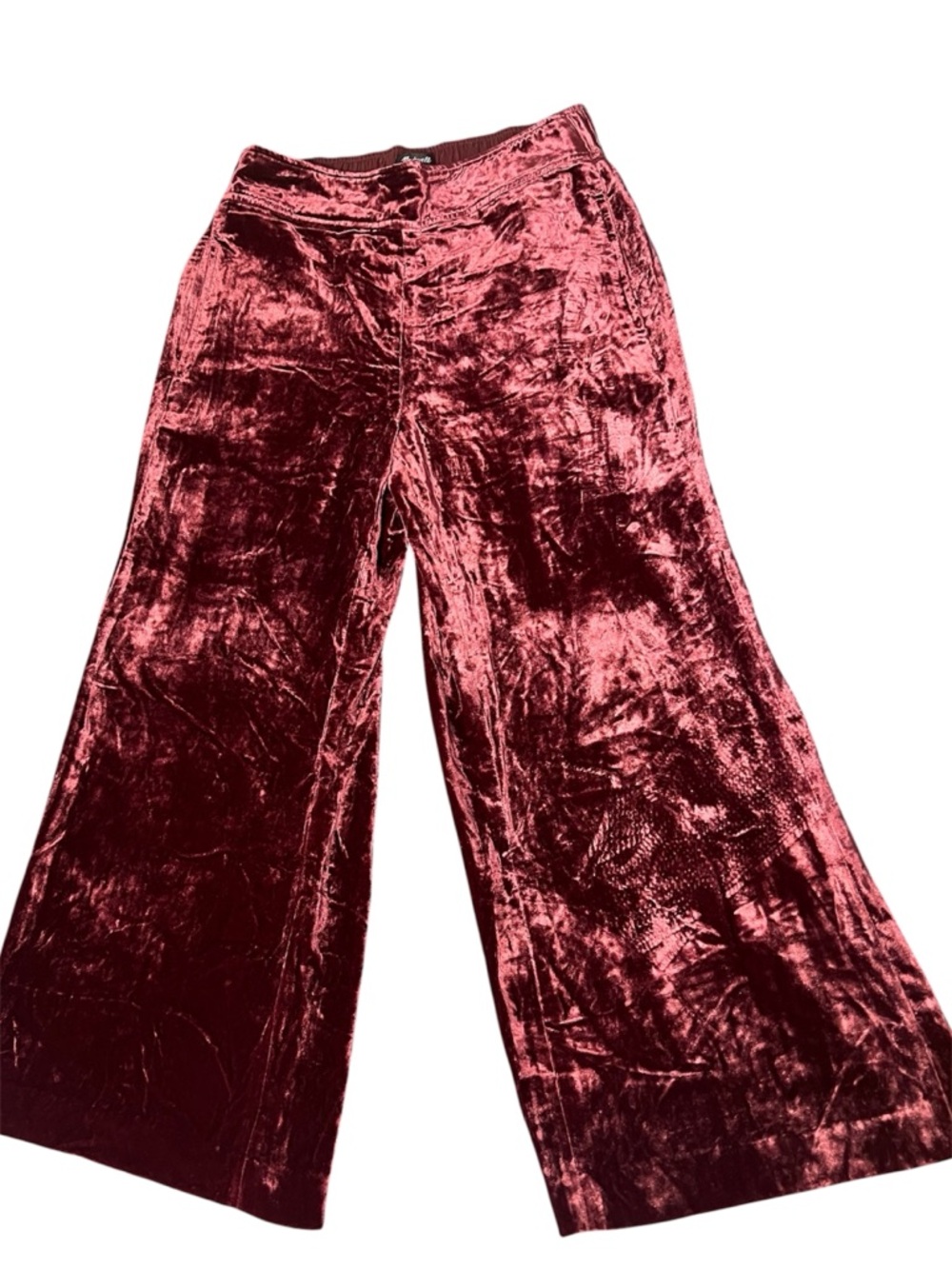 Madewell Women’s Crushed Velvet Wide-Leg Pants NWT Size Small Wine Red Burgundy